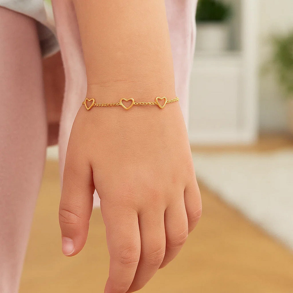 14k Yellow Gold Childrens Bracelet with Hearts