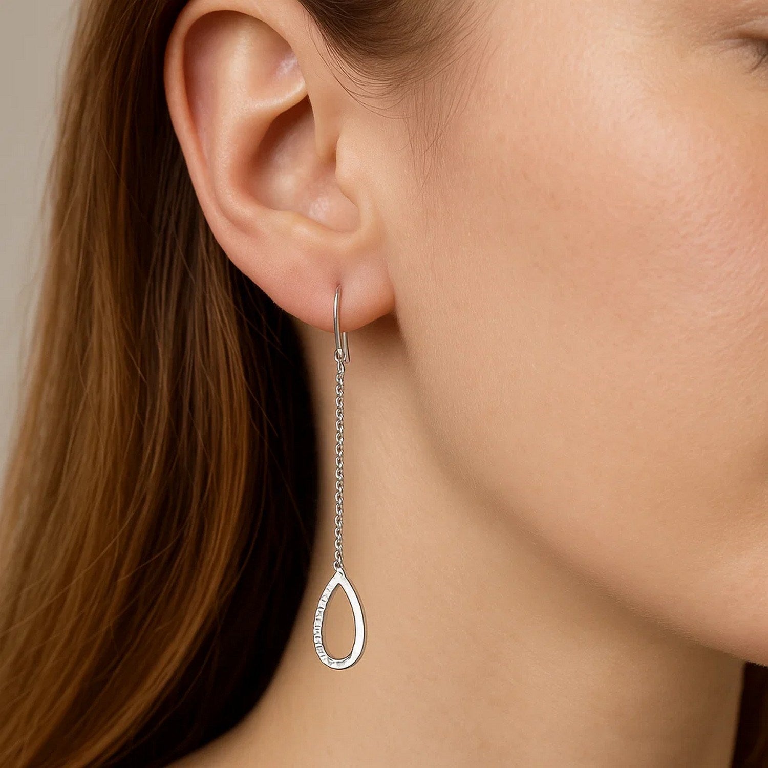 Textured Pear Shaped Long Drop Earrings in 14k White Gold