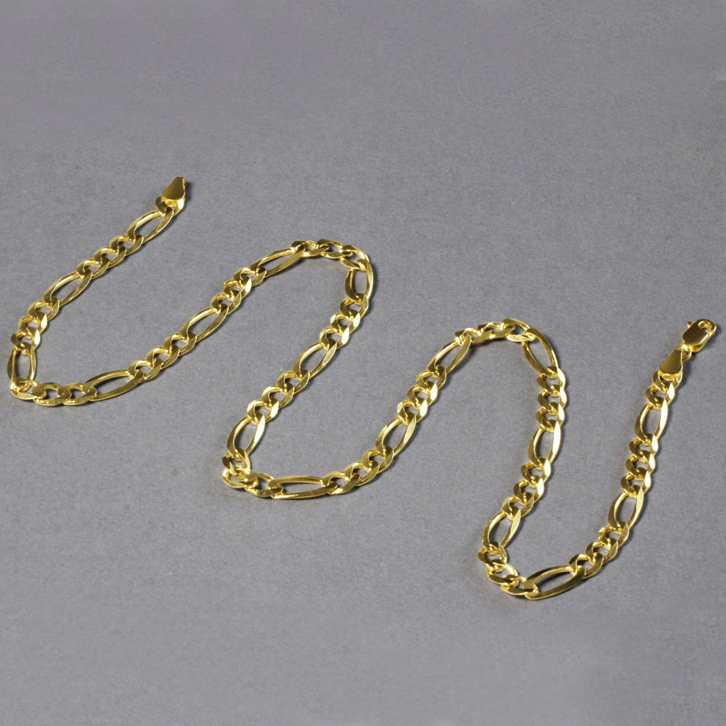 10K Yellow Gold Solid Figaro Chain (5.30 mm) - Angle View | BIJOLINA
