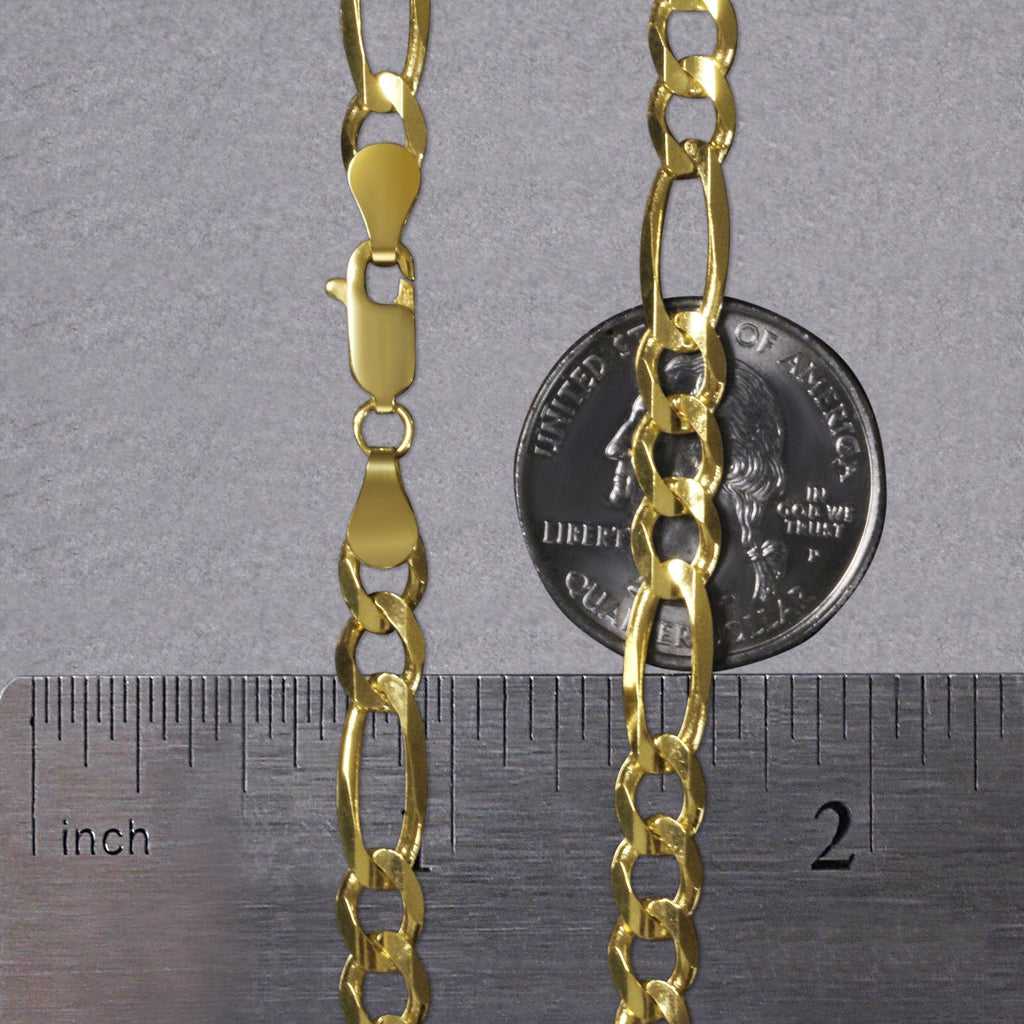 10K Yellow Gold Solid Figaro Chain (5.30 mm) - Close-Up | BIJOLINA
