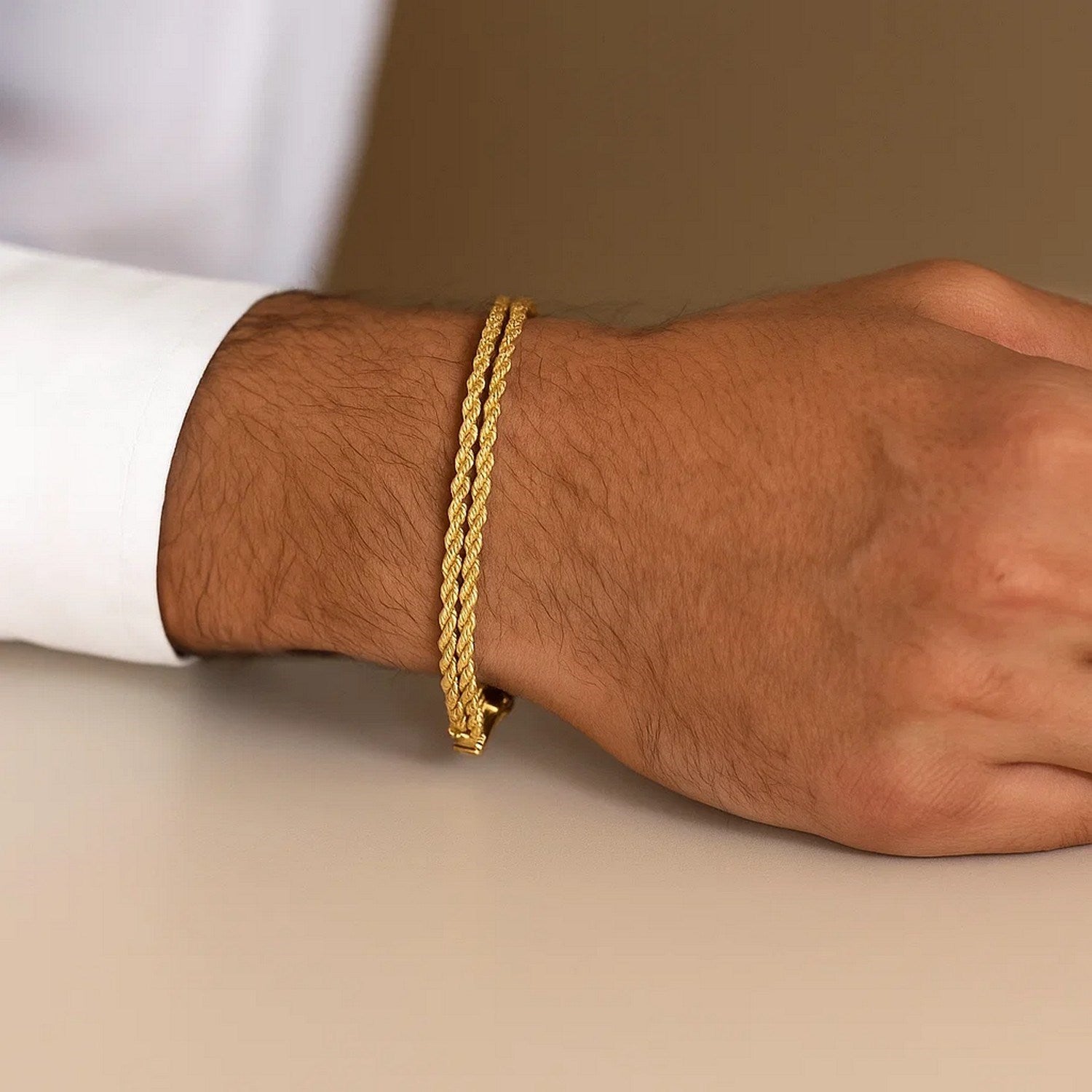 14k Yellow Gold Two Row Rope Bracelet  (3.90 mm)