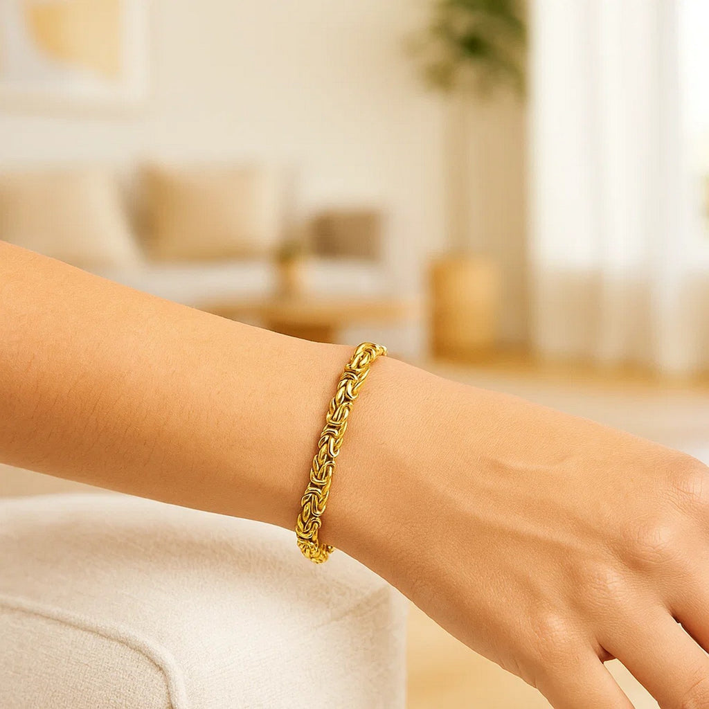 14k Yellow Gold Byzantine Link Stylish Bracelet (9.00 mm)