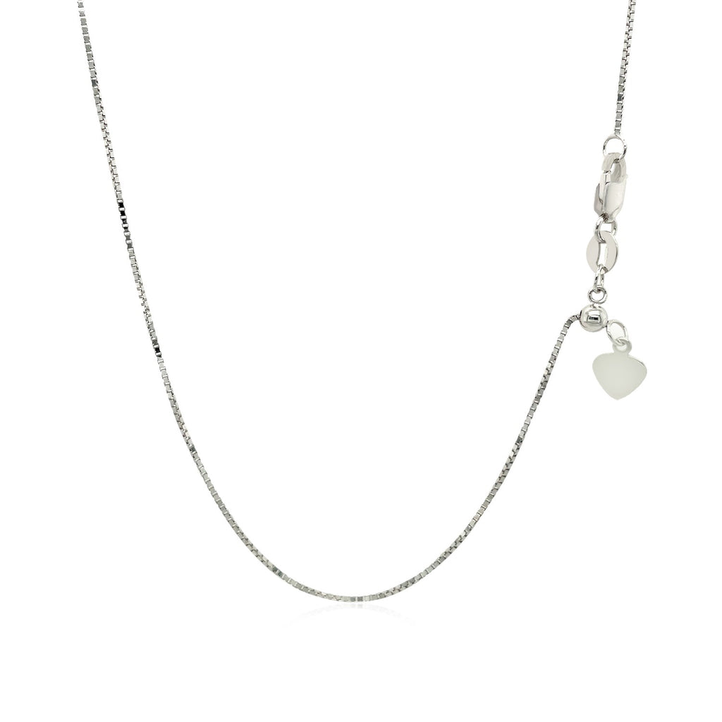 14k White Gold Adjustable Box Chain (0.70 mm) - Side View | BIJOLINA