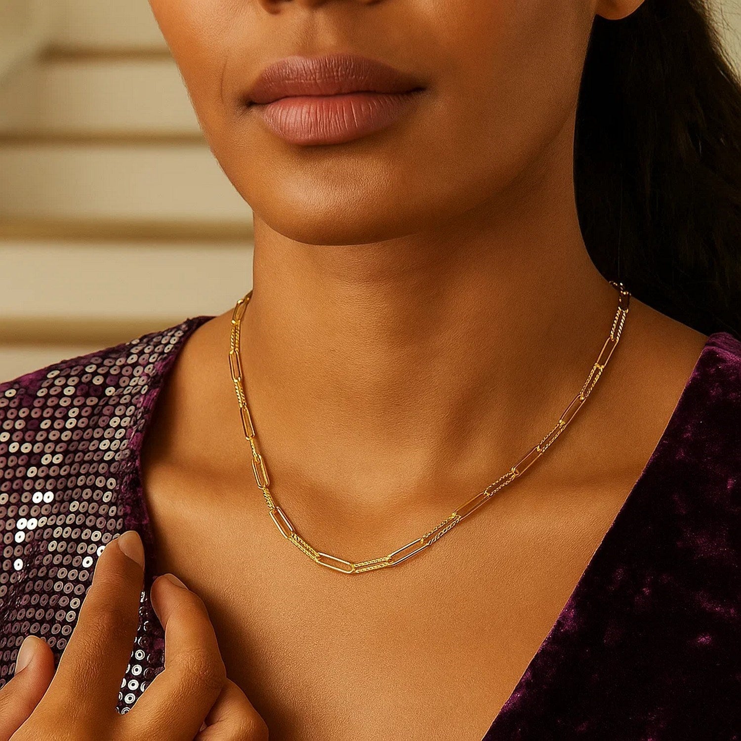 14K Yellow Gold Mini Diamante Paperclip Necklace (3.20 mm)