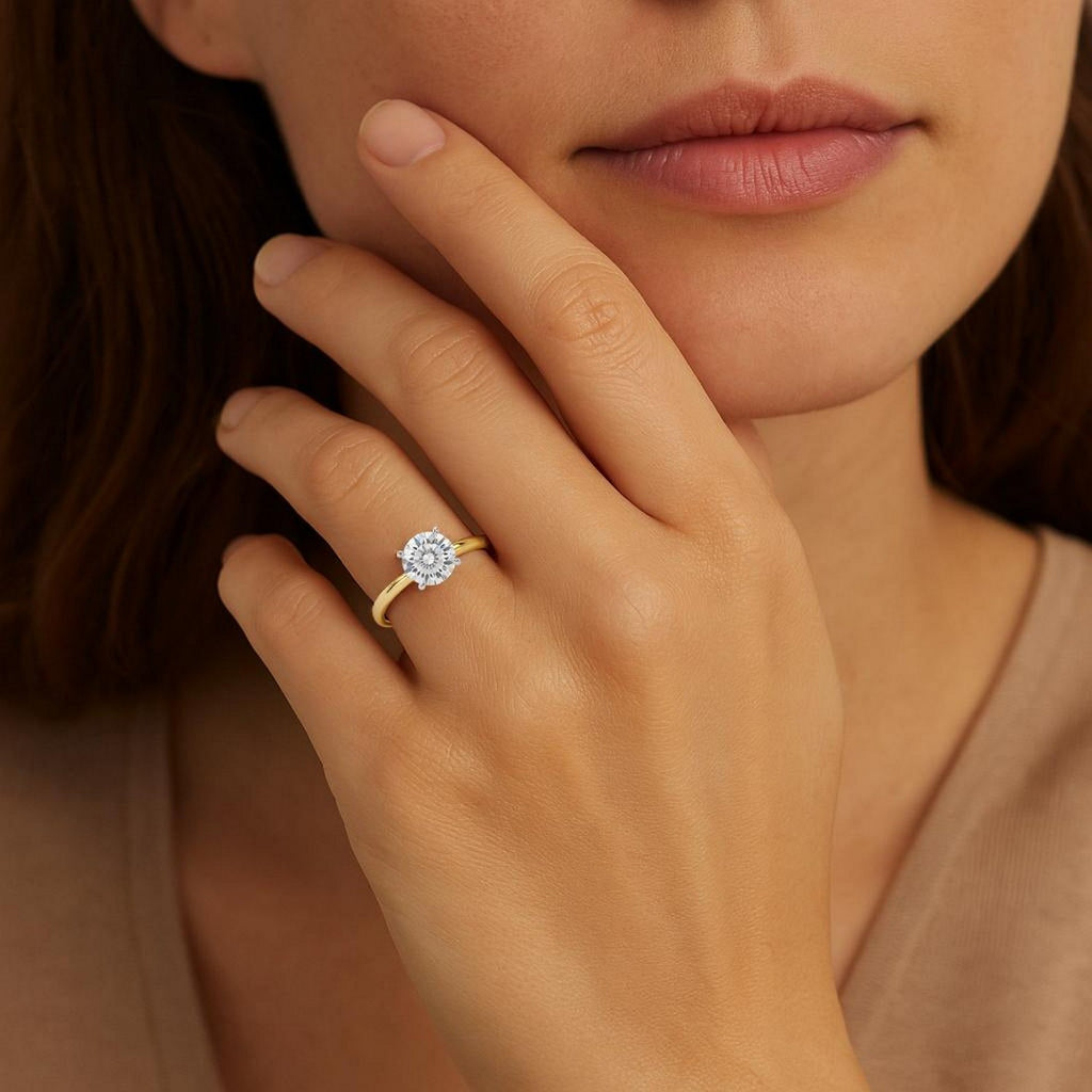 1 Carat Round Lab Grown IGI G/VS1 Diamond Solitaire Ring in 10K Yellow Gold