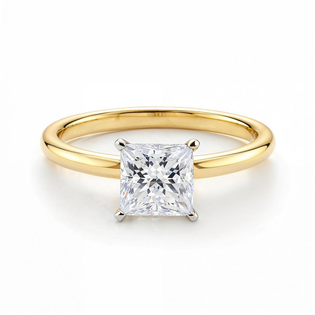 1 Carat Princess Lab Grown IGI G/VS1 Diamond Solitaire Ring in 10K Yellow Gold