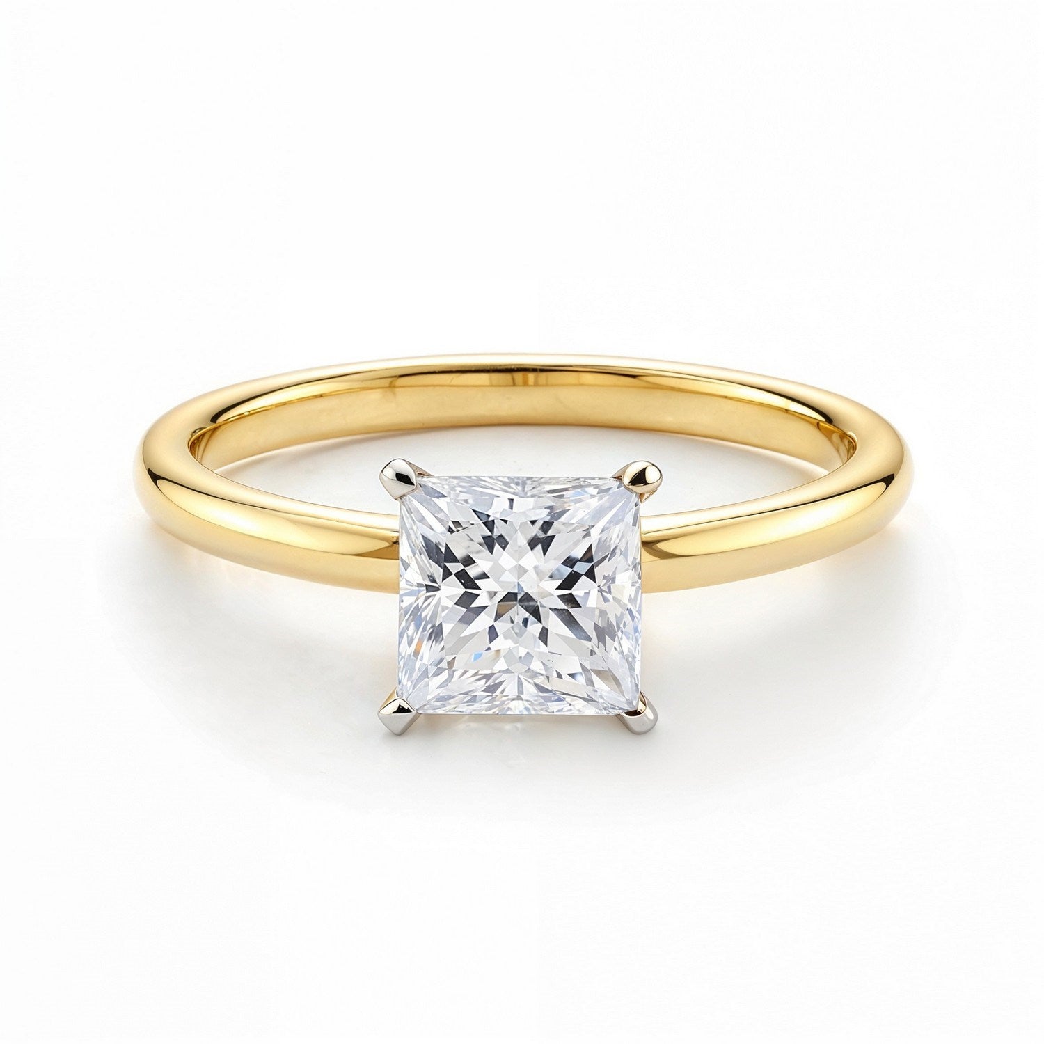 1 Carat Princess Lab Grown IGI G/VS1 Diamond Solitaire Ring in 10K Yellow Gold