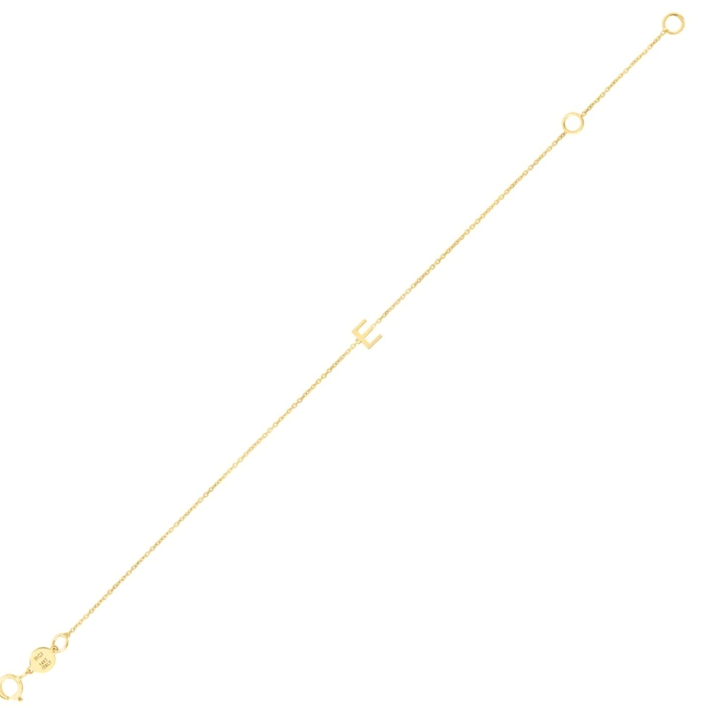 14K Yellow Gold Mini Initial E Bracelet - Close-Up | BIJOLINA