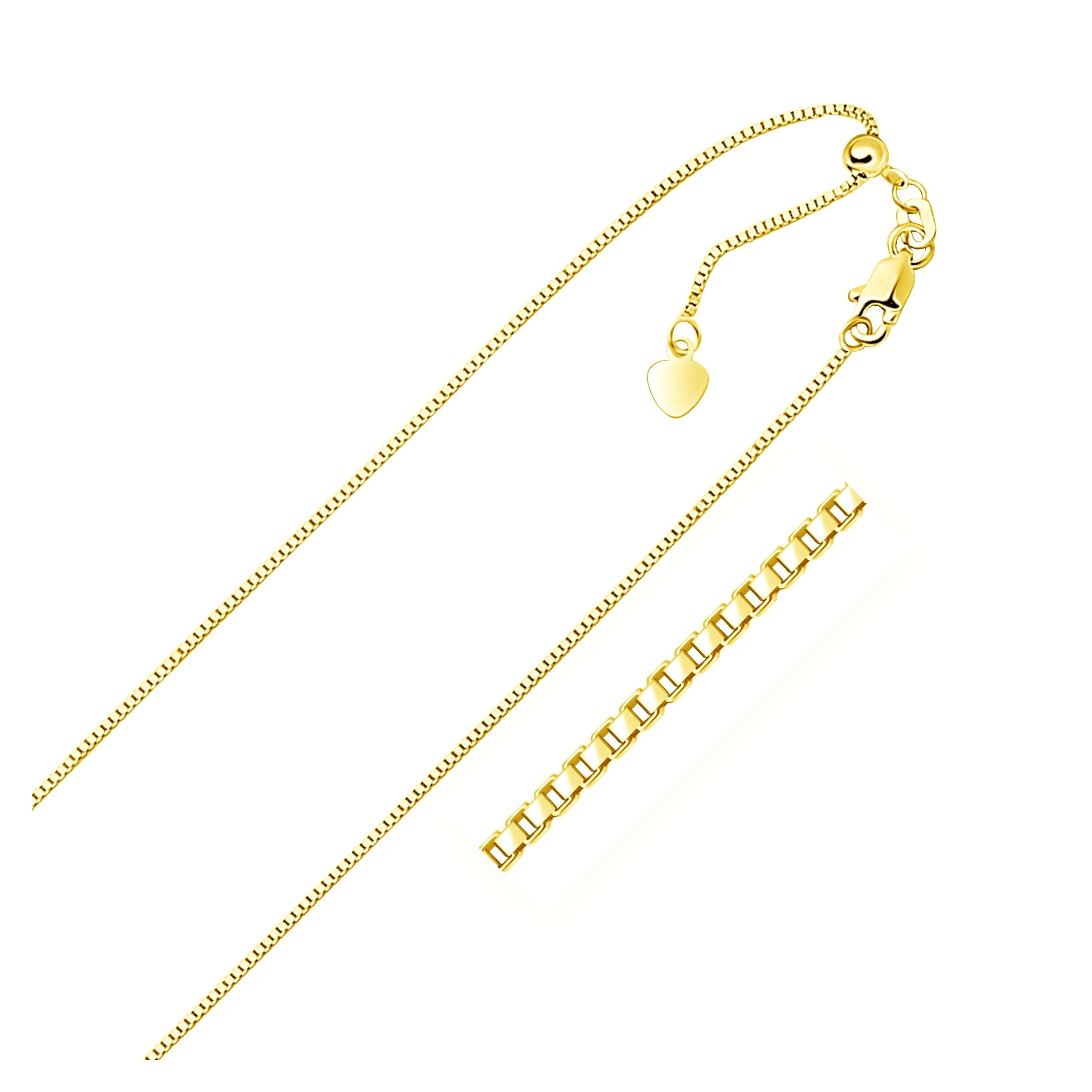 10k Yellow Gold Adjustable Box Chain (0.85 mm) - Side View | BIJOLINA