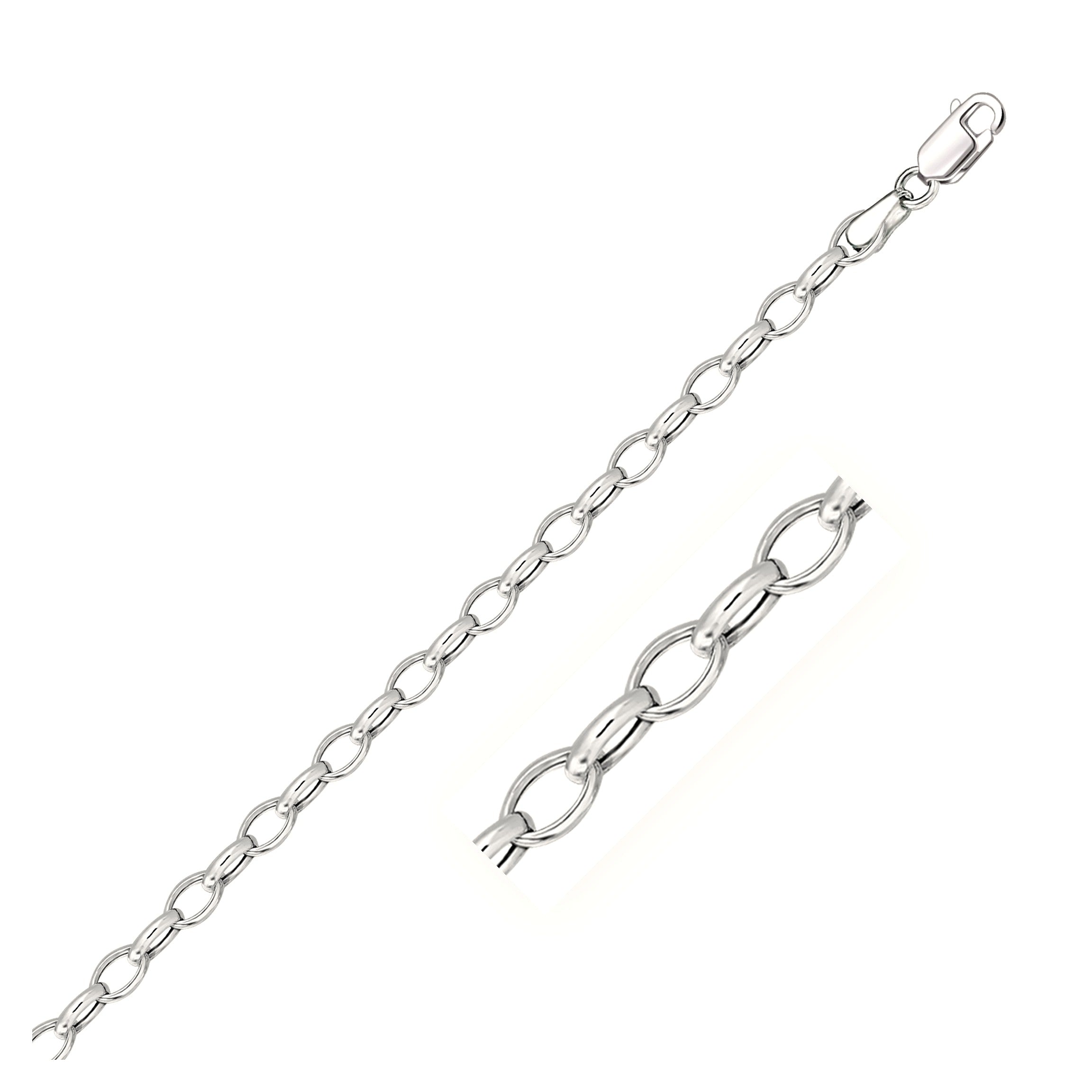 14k White Gold Oval Rolo Bracelet  (4.60 mm) - Close-Up | BIJOLINA