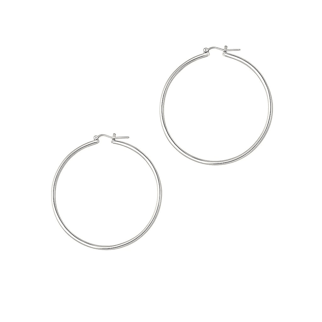 14k White Gold Polished Hoop Earrings (1.5x45mm)