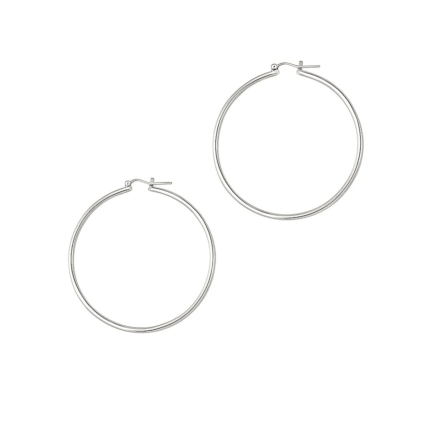 14k White Gold Polished Hoop Earrings (1.5x45mm)