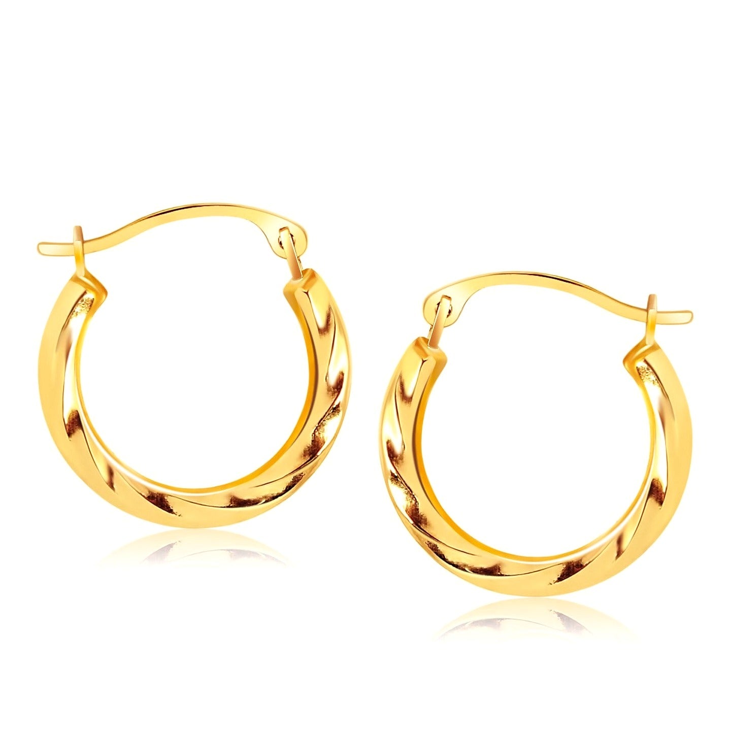 14k Yellow Gold Hoop Earrings in Textured Polished Style