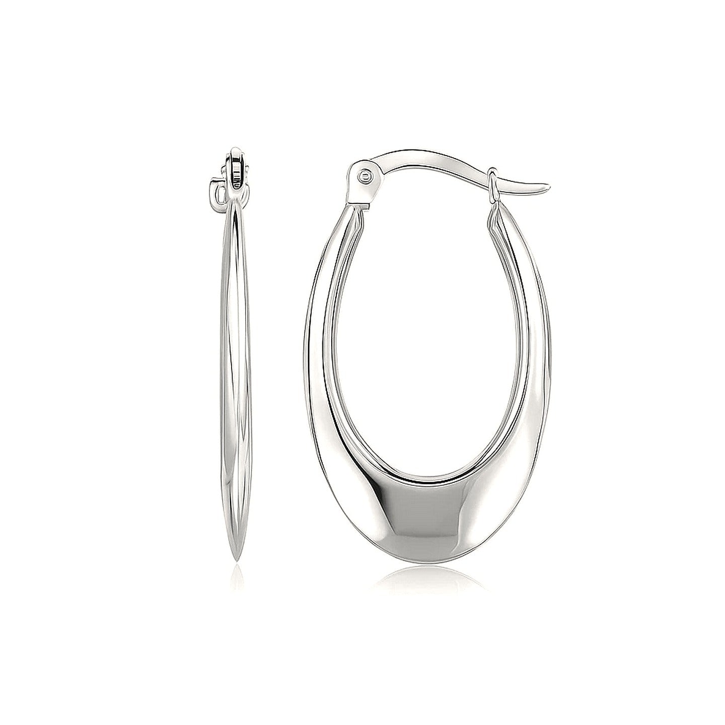 14k White Gold Polished Graduated Oval Hoop Earrings