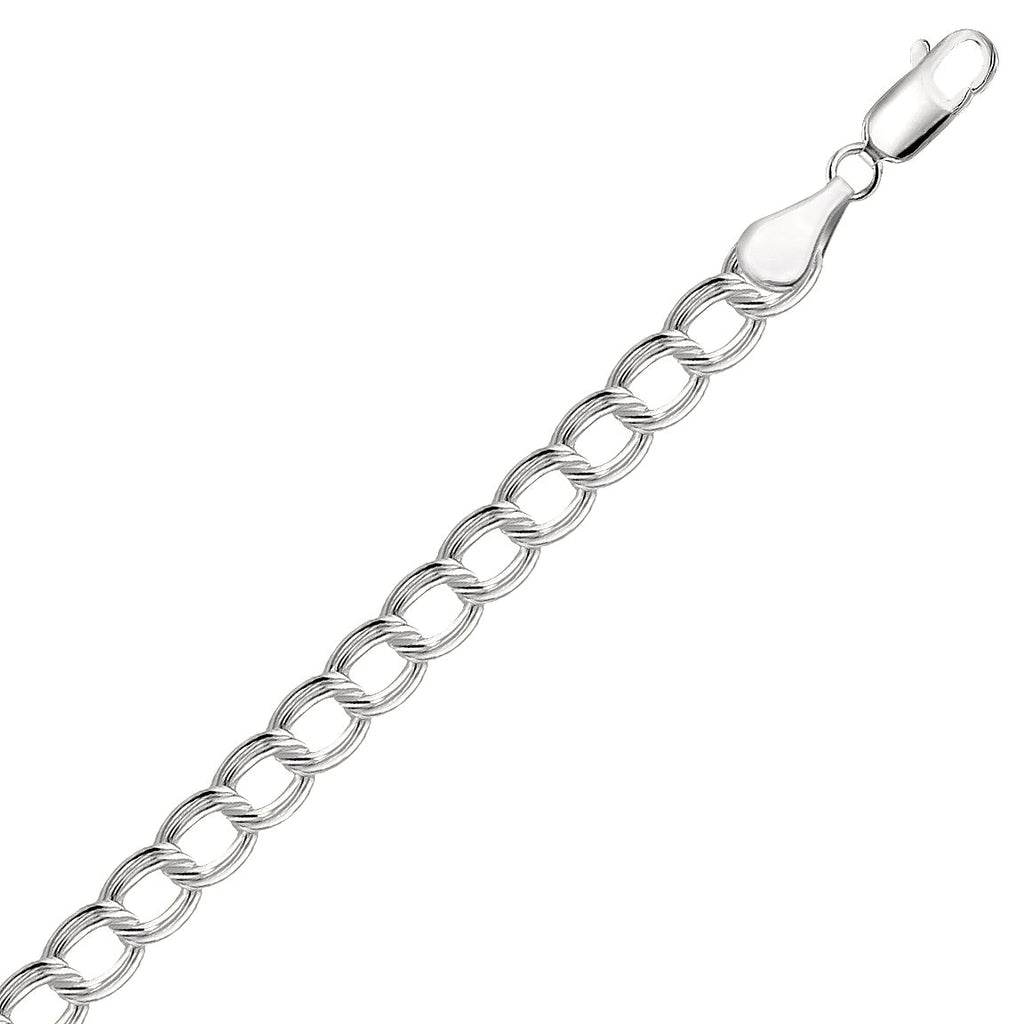 Sterling Silver Ridged Circular Chain Bracelet with Rhodium Plating (6.00 mm) - .925 Sterling Silver - Angle View | BIJOLINA