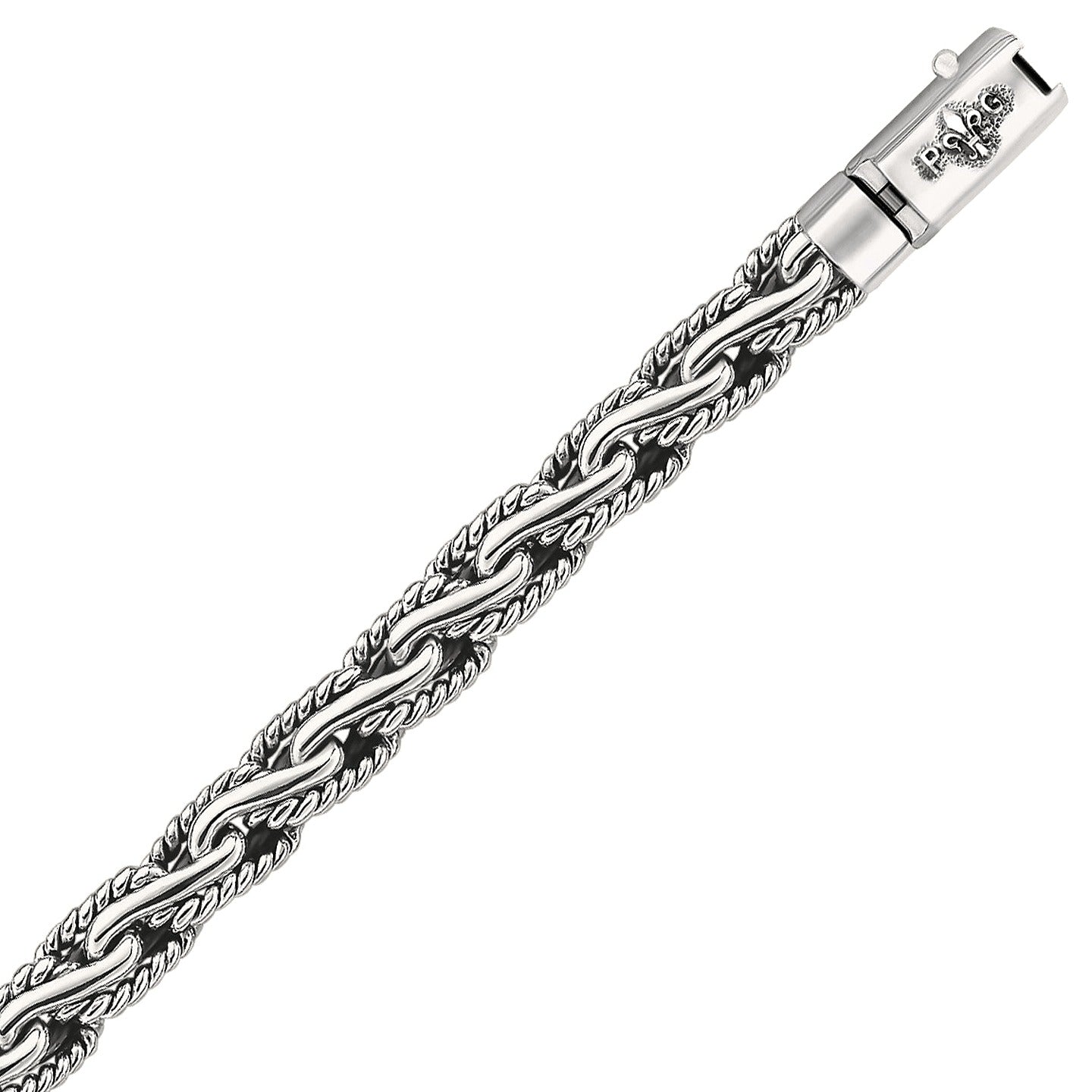 Oxidized Sterling Silver Mens Chain Bracelet in a Cable Motif (8.50 mm) - .925 Sterling Silver - Close-Up | BIJOLINA