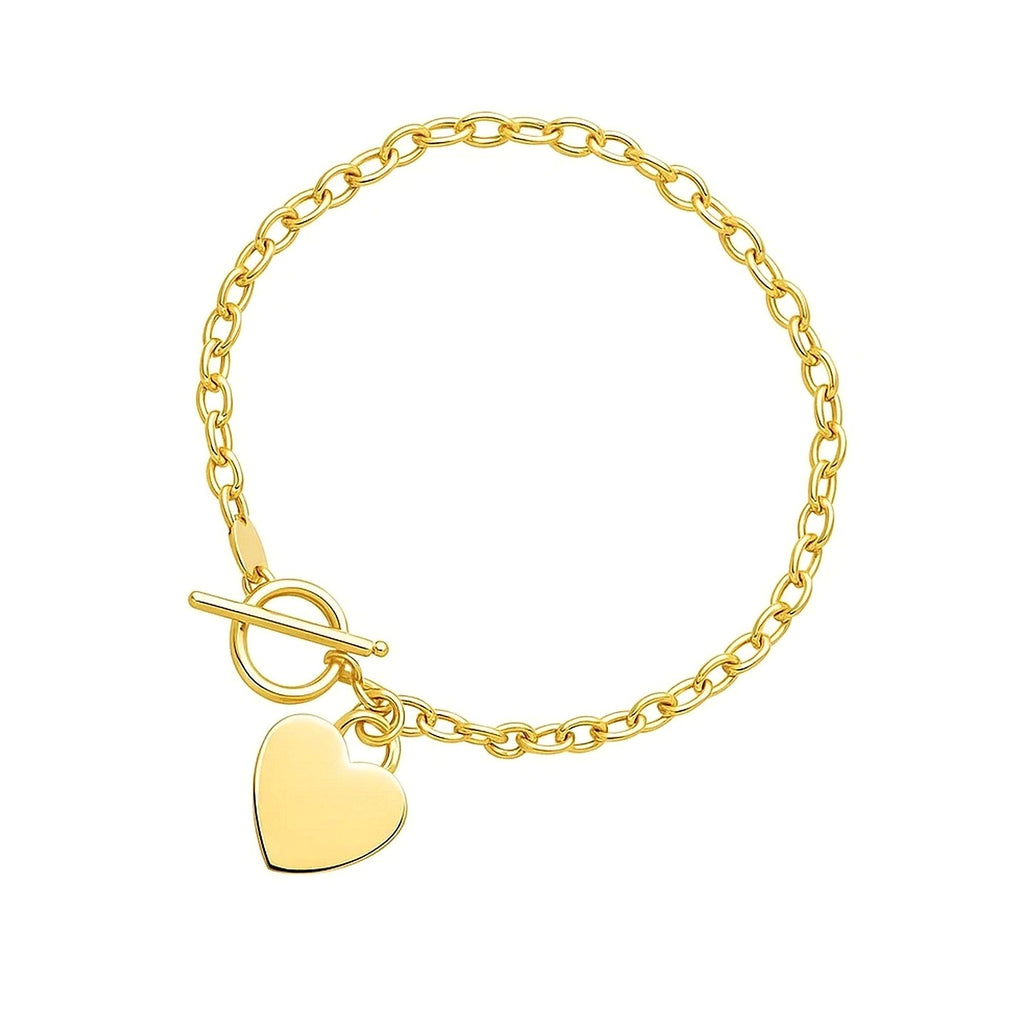 Toggle Bracelet with Heart Charm in 14k Yellow Gold (4.80 mm)