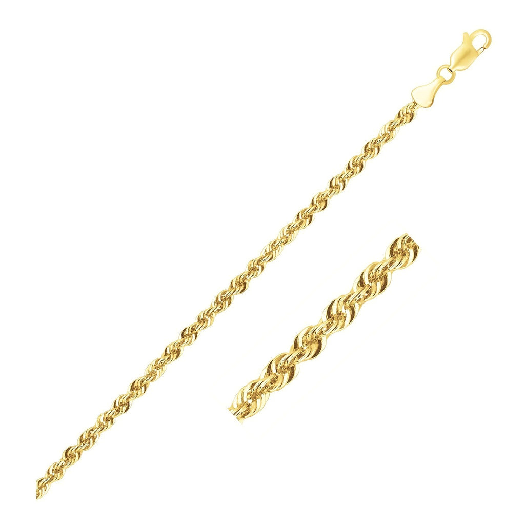 10K Yellow Gold Lite Rope Chain (2.50 mm) - Angle View | BIJOLINA