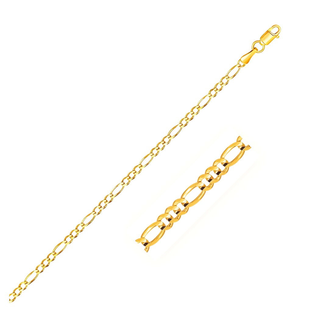 14k Yellow Gold Solid Figaro Bracelet (2.80 mm) - Close-Up | BIJOLINA