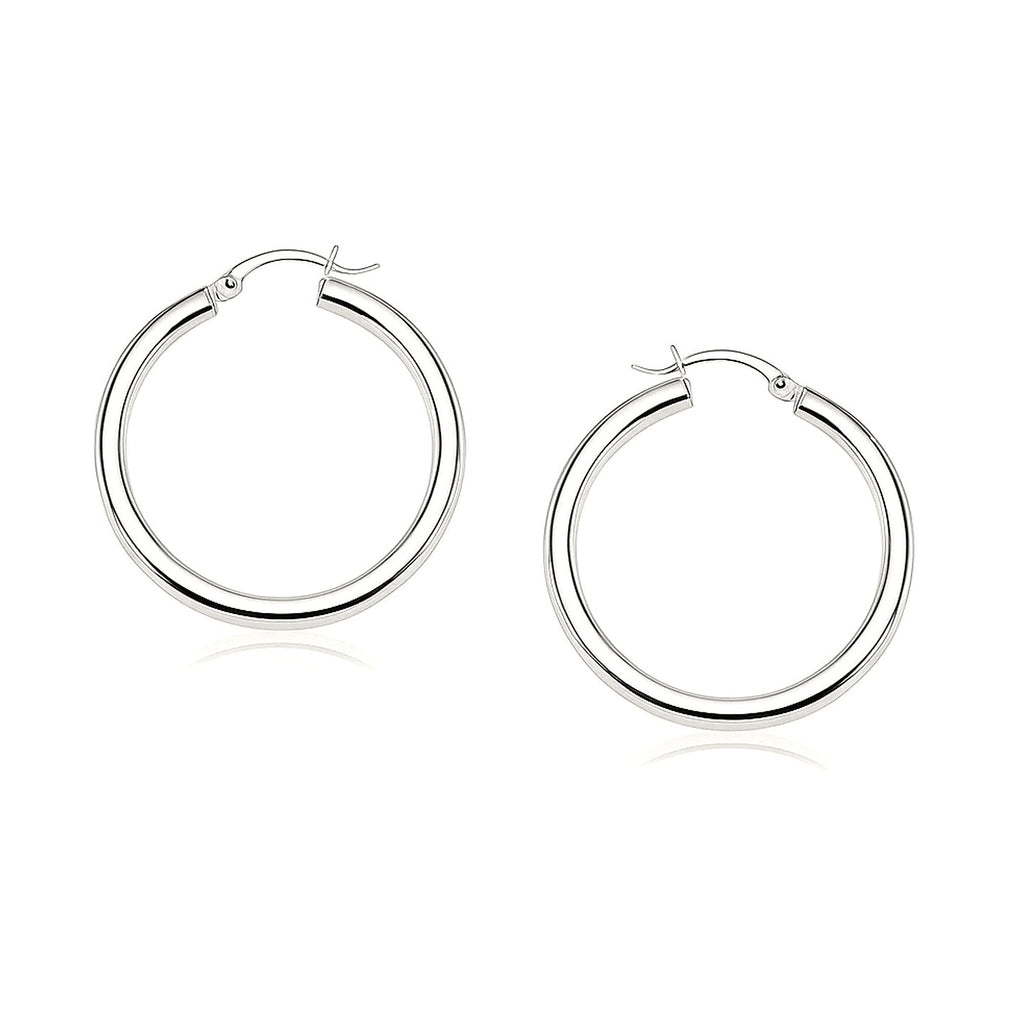 14k White Gold Polished Hoop Earrings (4x25mm)