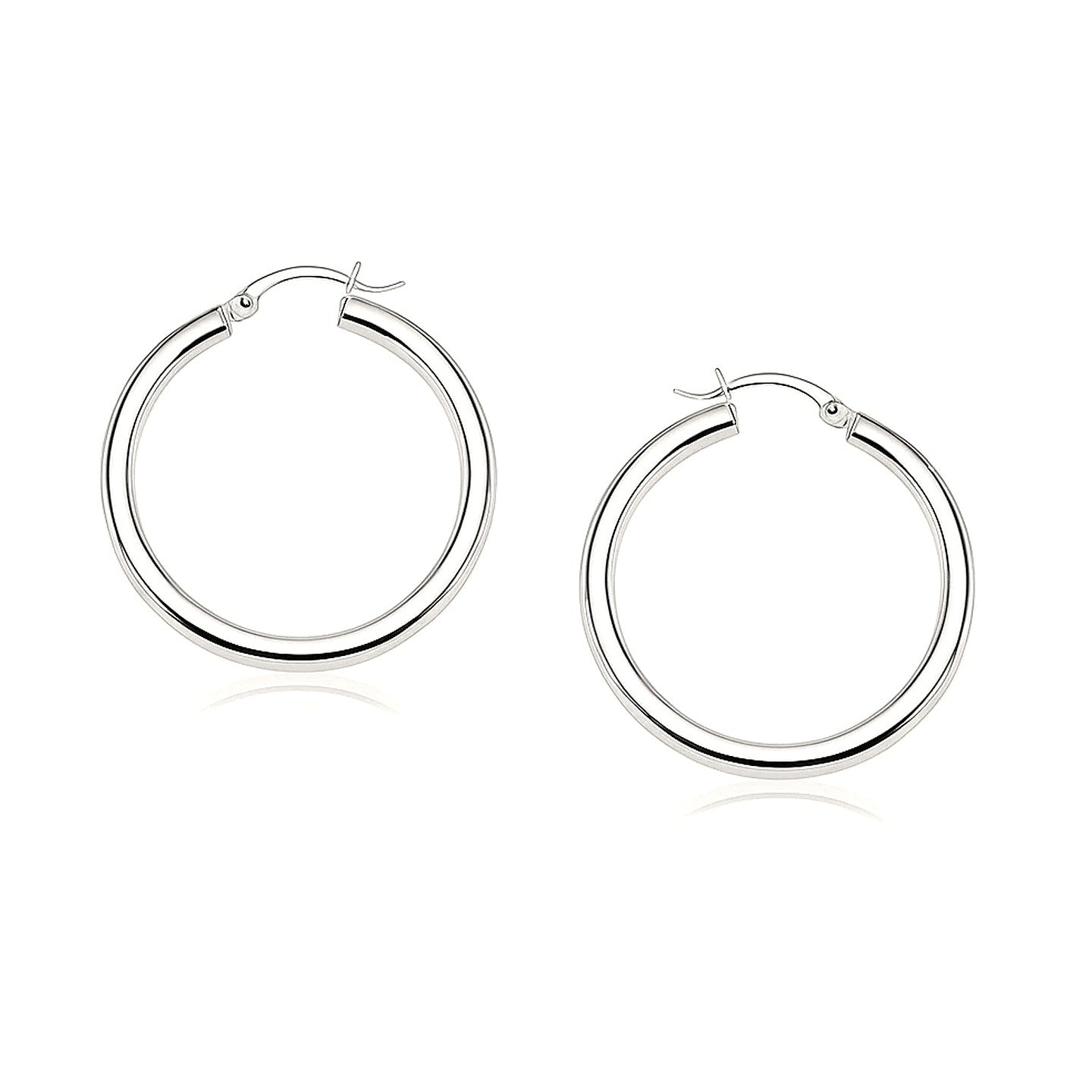 14k White Gold Polished Hoop Earrings (4x25mm)