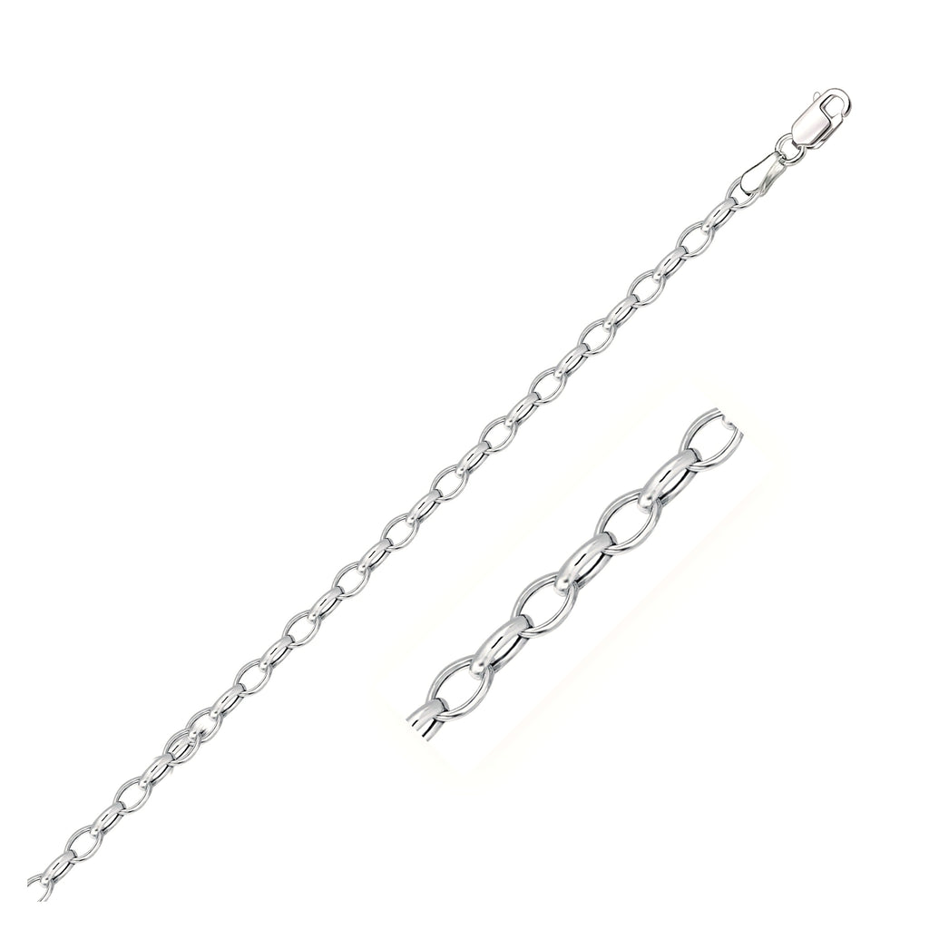 14k White Gold Oval Rolo Bracelet  (3.20 mm) - Close-Up | BIJOLINA