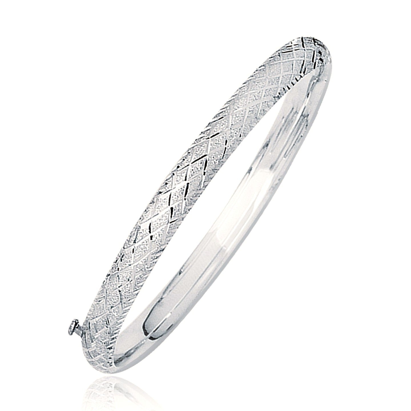 14k White Gold Weave Diamond Cut Dome Children's Bangle