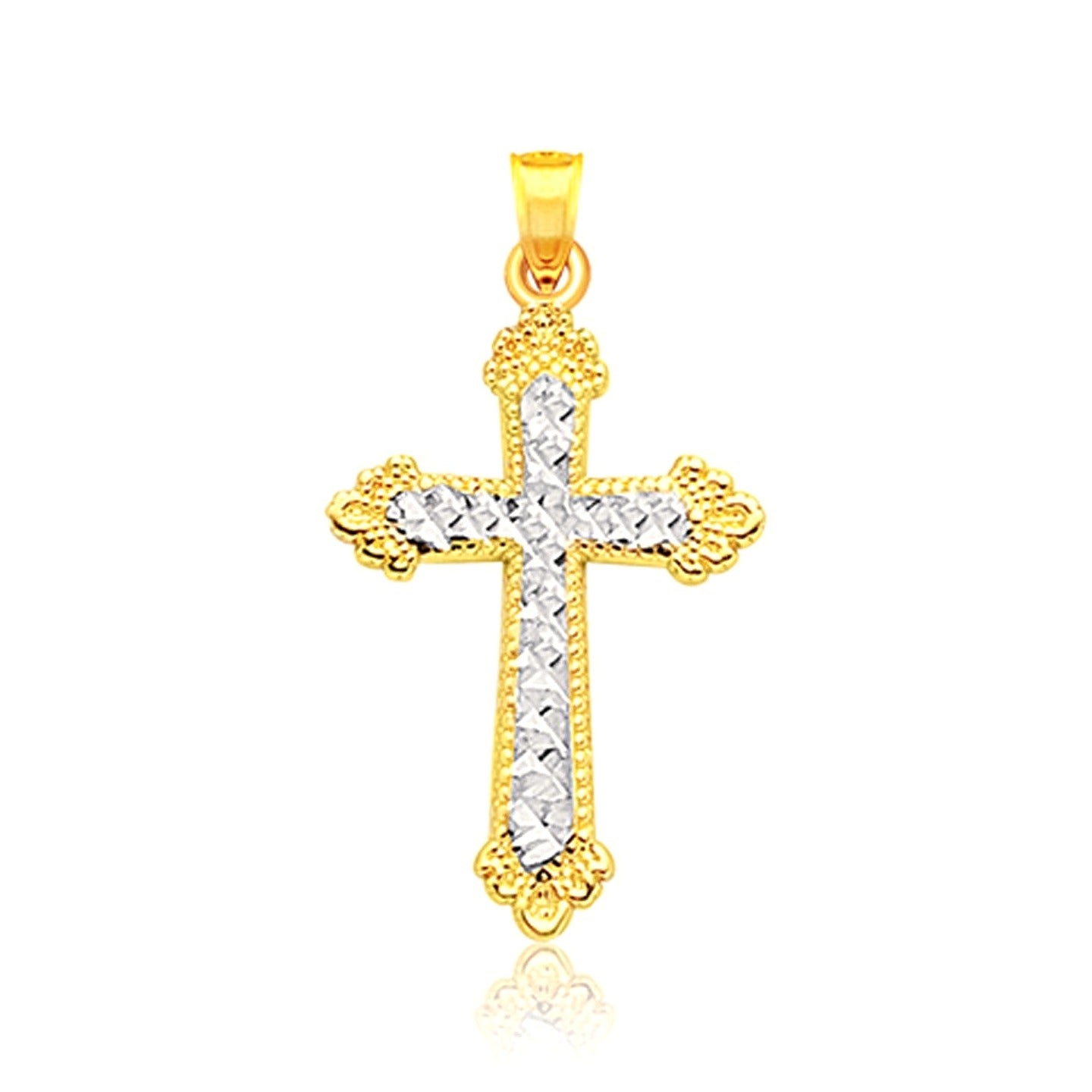 14k Two Tone Gold Diamond Cut Cross Pendant | BIJOLINA