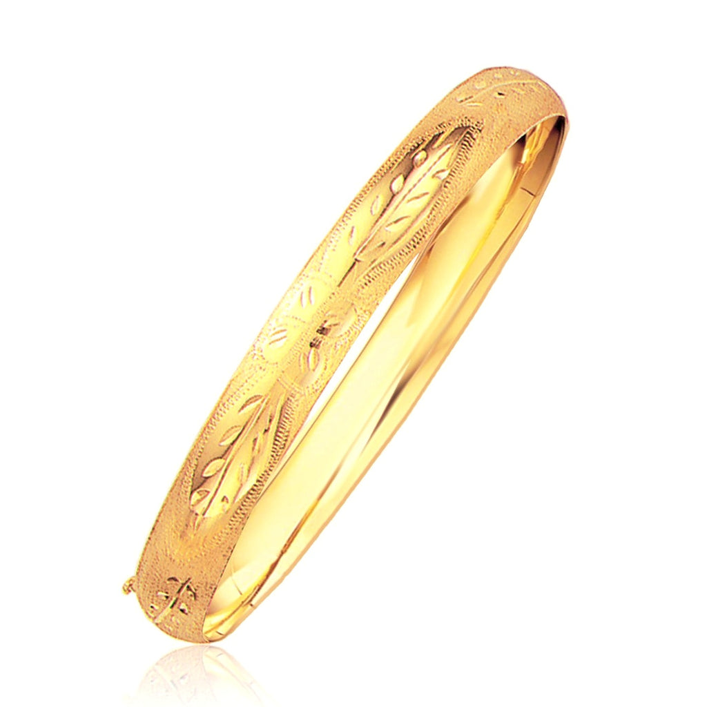 Classic Floral Carved Bangle in 14k Yellow Gold (8.00 mm)