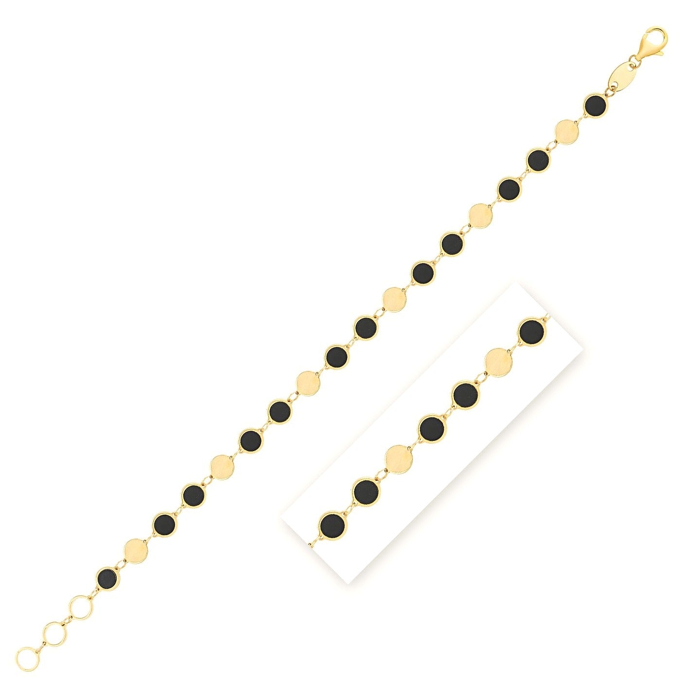 Black Onyx Gem Alternating Bracelet in 14K Yellow Gold (5.00 mm) - Close-Up | BIJOLINA