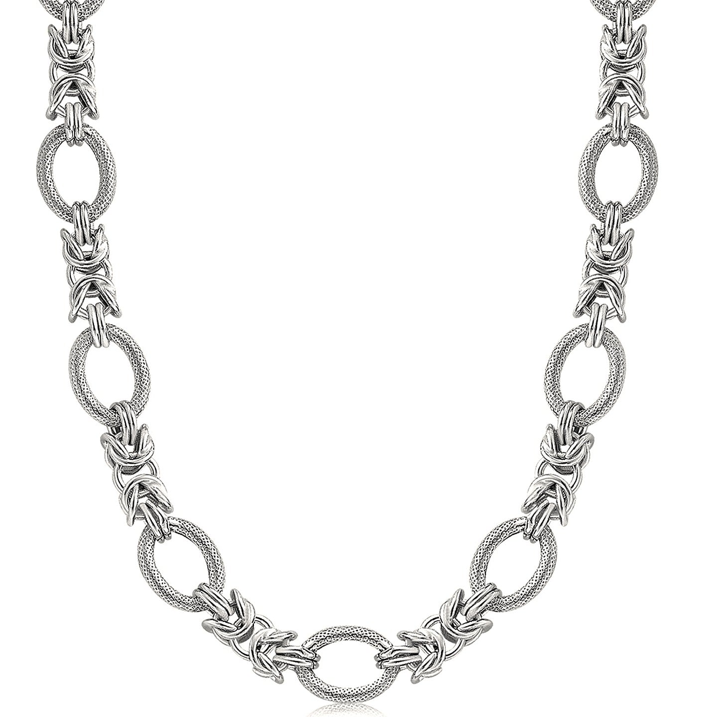Sterling Silver  Rhodium Plated Knot Style and Textured Oval Chain Necklace - .925 Sterling Silver | BIJOLINA