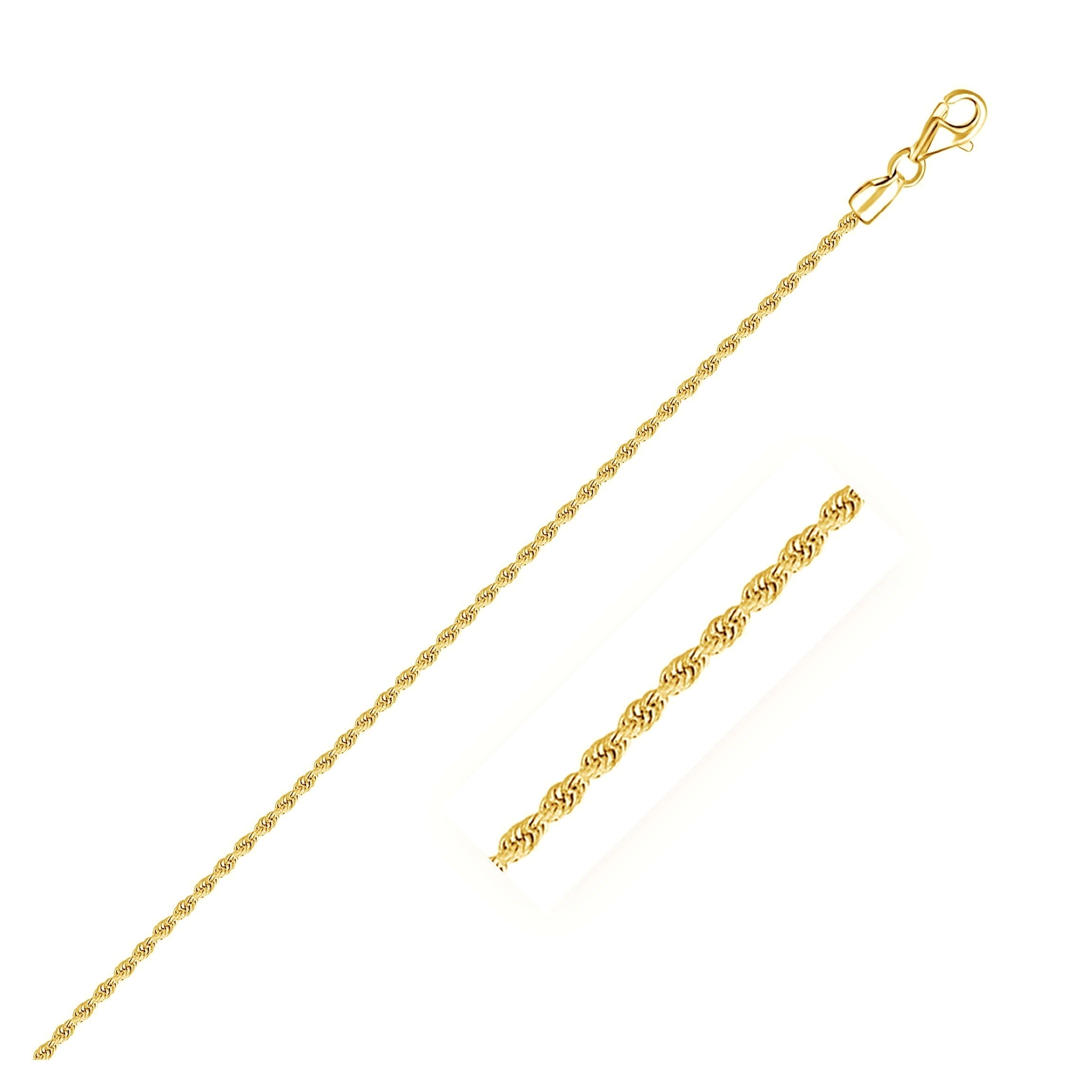 10K Yellow Gold Hollow Diamond Cut Rope Chain (2.00 mm) - Angle View | BIJOLINA