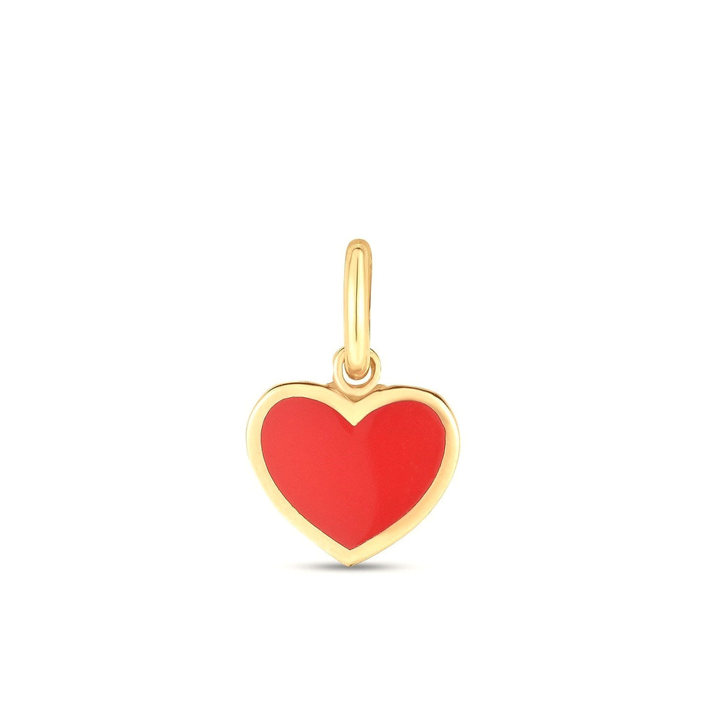 14k Yellow Gold Mini Red Enamel Heart Charm - Side View | BIJOLINA