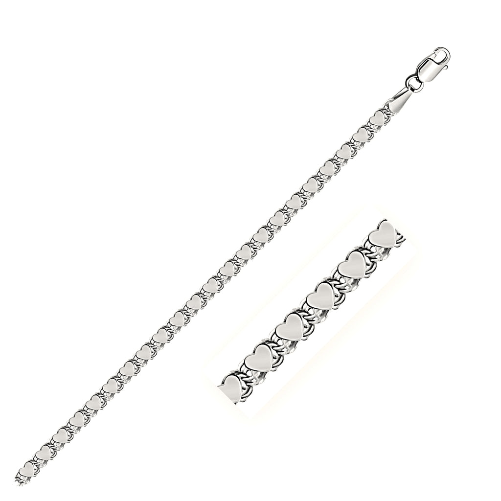 14k White Gold Heart Bracelet (3.00 mm) - Detail | BIJOLINA