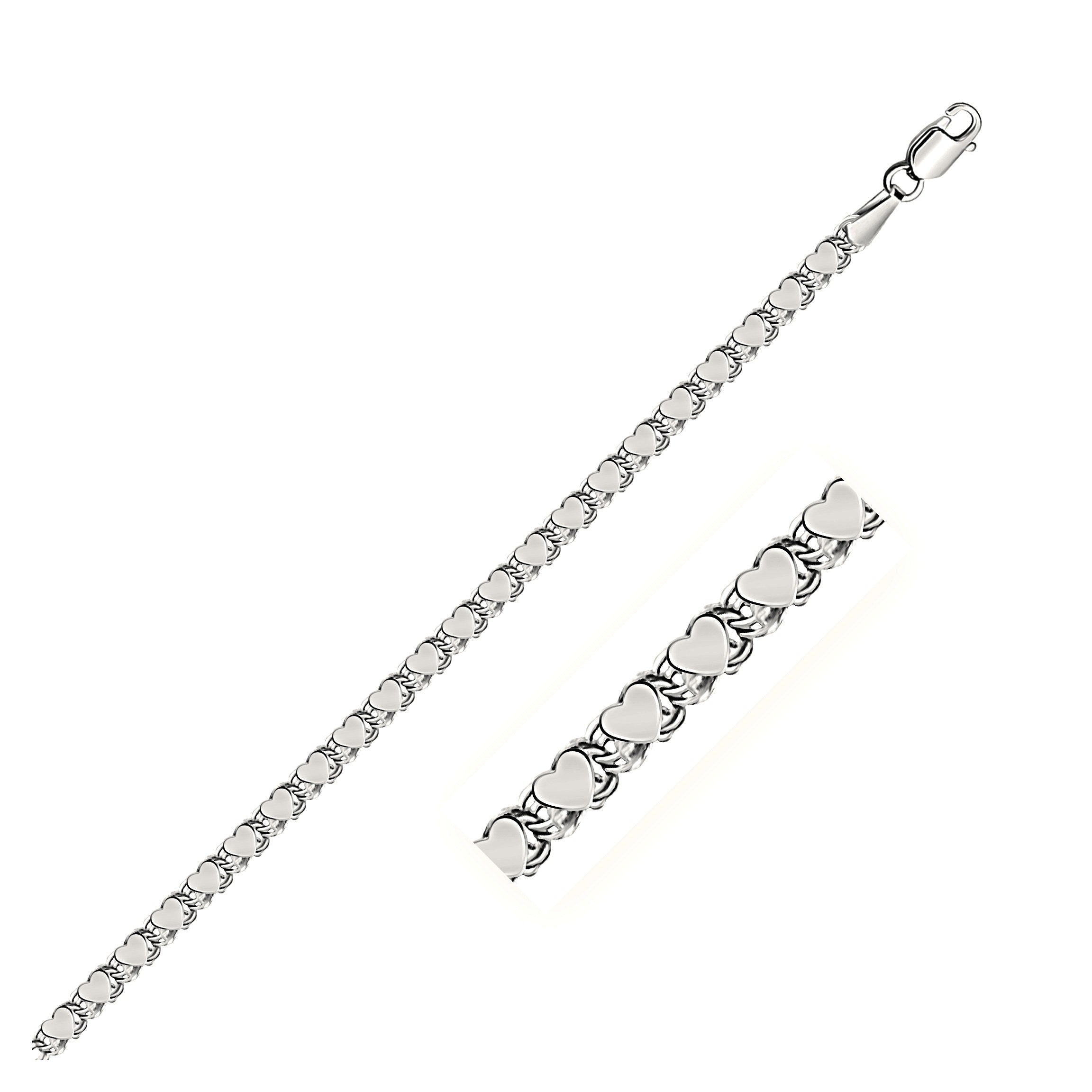 14k White Gold Heart Bracelet (3.00 mm) - Detail | BIJOLINA