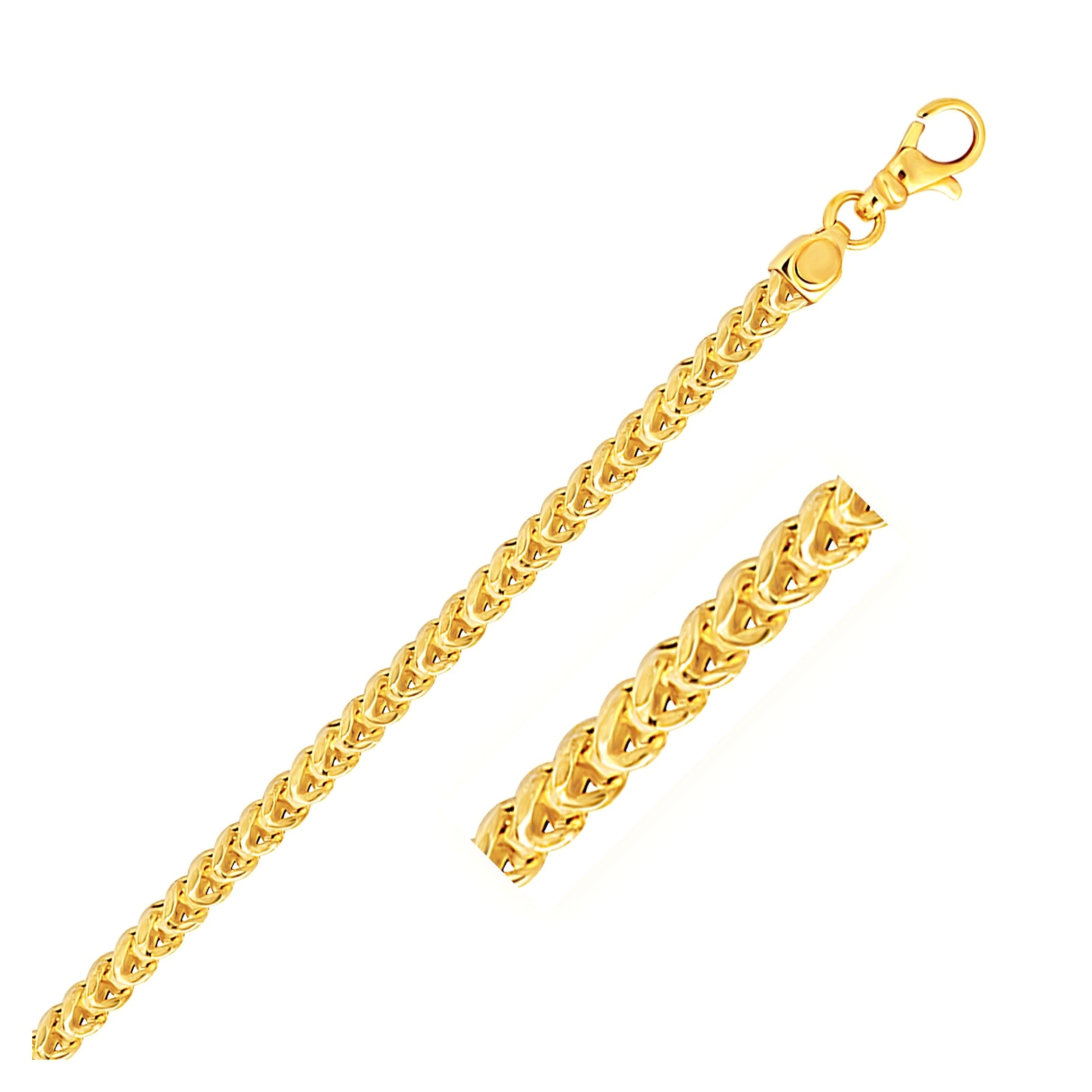 14k Yellow Gold Square Franco Bracelet  (4.40 mm) - Close-Up | BIJOLINA