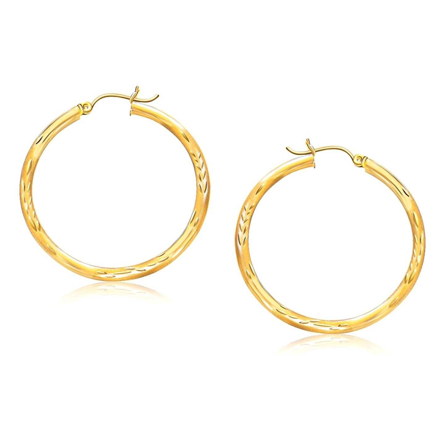 14k Yellow Gold Fancy Diamond Cut Hoop Earrings (3x35mm) | BIJOLINA