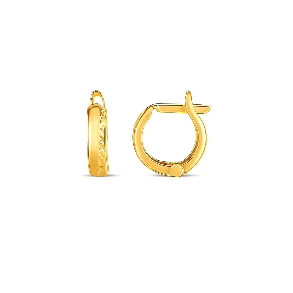 14k Yellow Gold Textured Huggie Hoops(3x10mm) - Side View | BIJOLINA