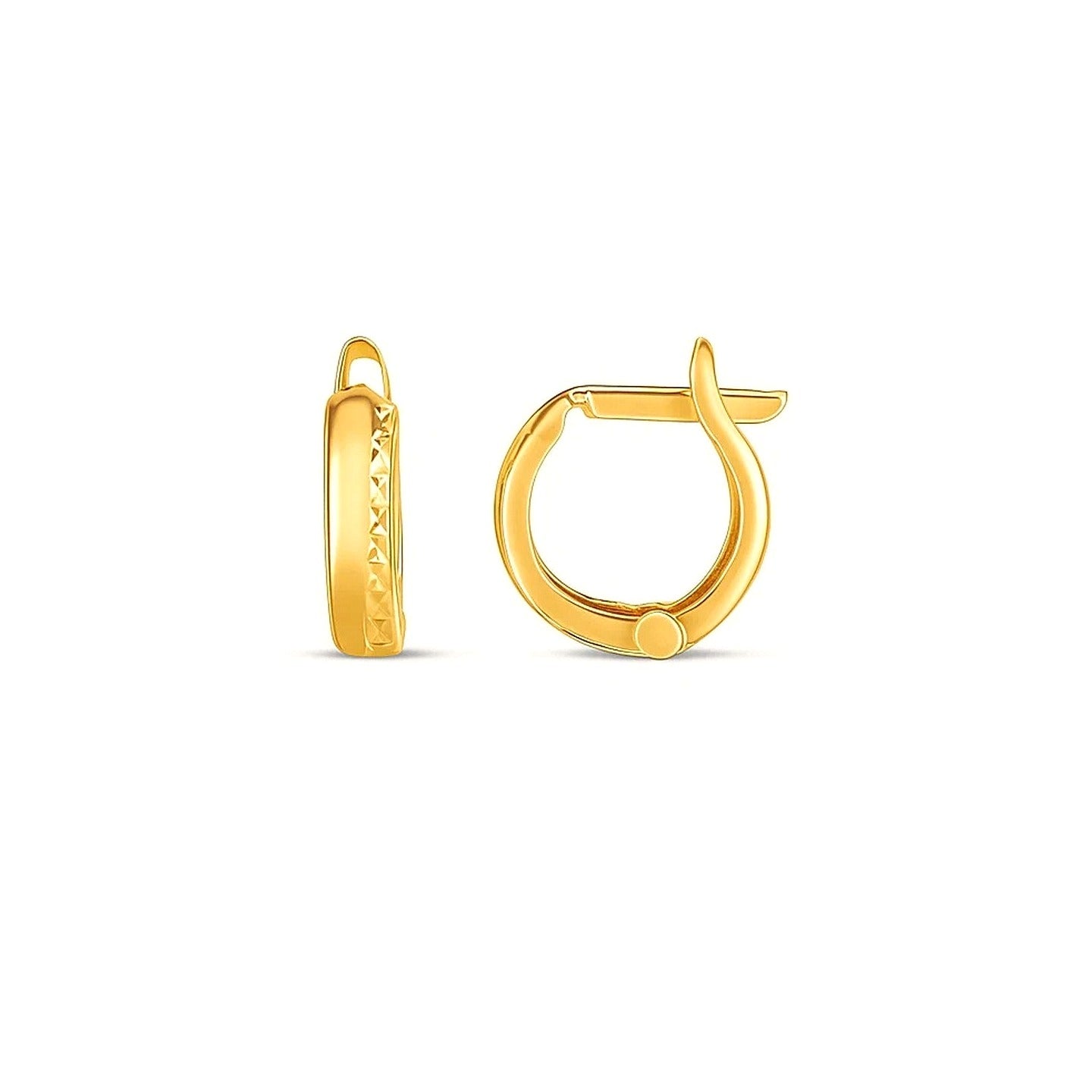 14k Yellow Gold Textured Huggie Hoops(3x10mm) - Side View | BIJOLINA