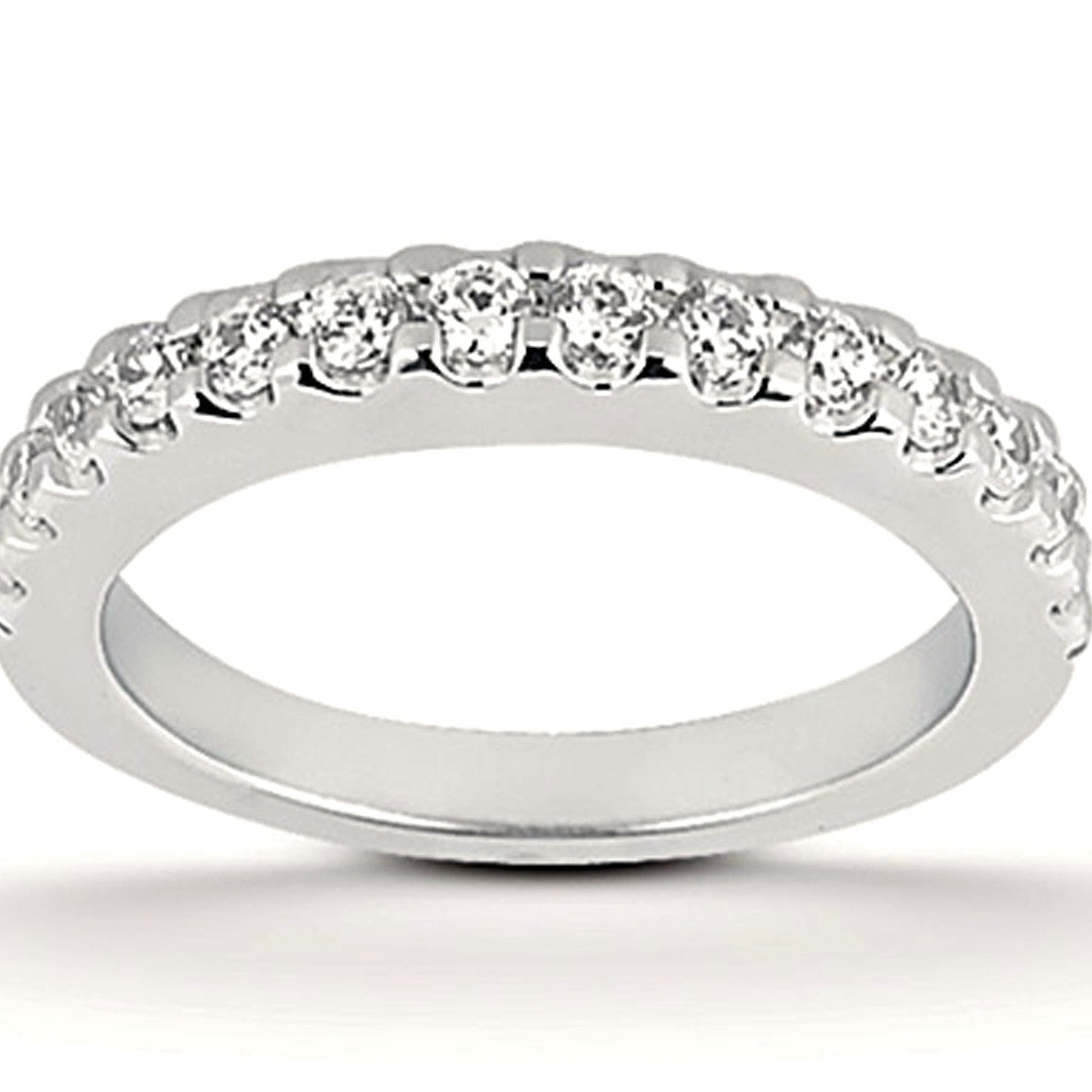 14k White Gold Shared Prong Diamond Wedding Ring Band - Side View | BIJOLINA