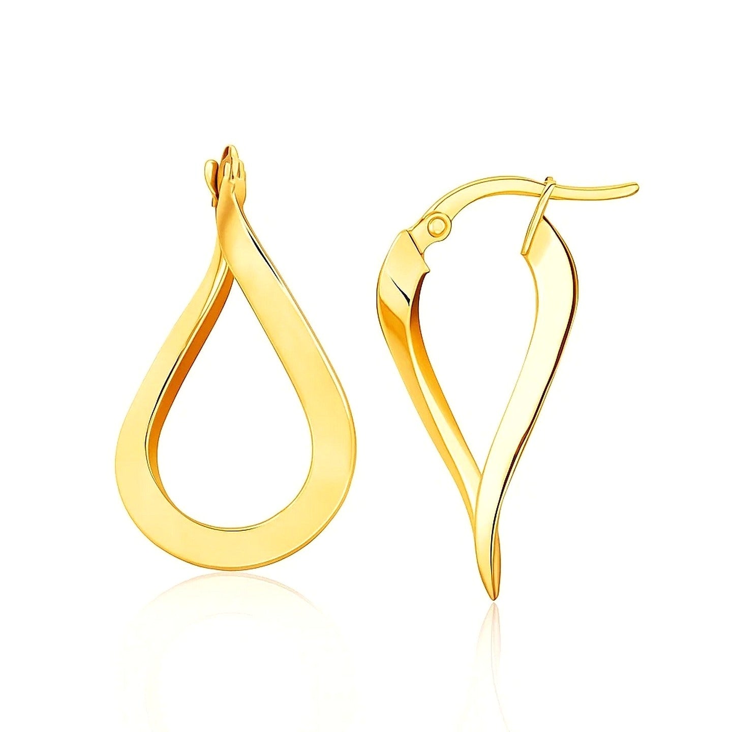 14k Yellow Gold Flat Polished Twisted Hoop Earrings - Angle View | BIJOLINA