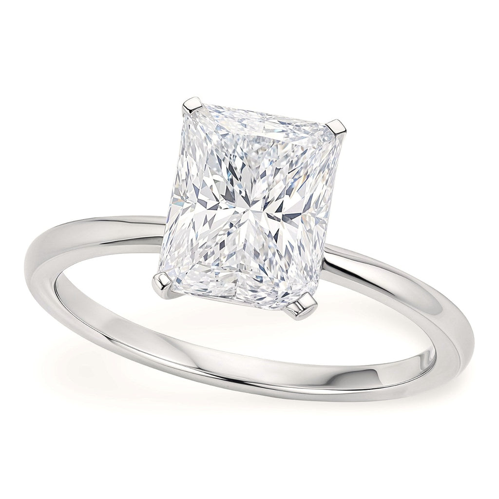 3 Carat Radiant Lab Grown IGI G/VS1 Diamond Solitaire Ring in 10K White Gold - Close-Up | BIJOLINA
