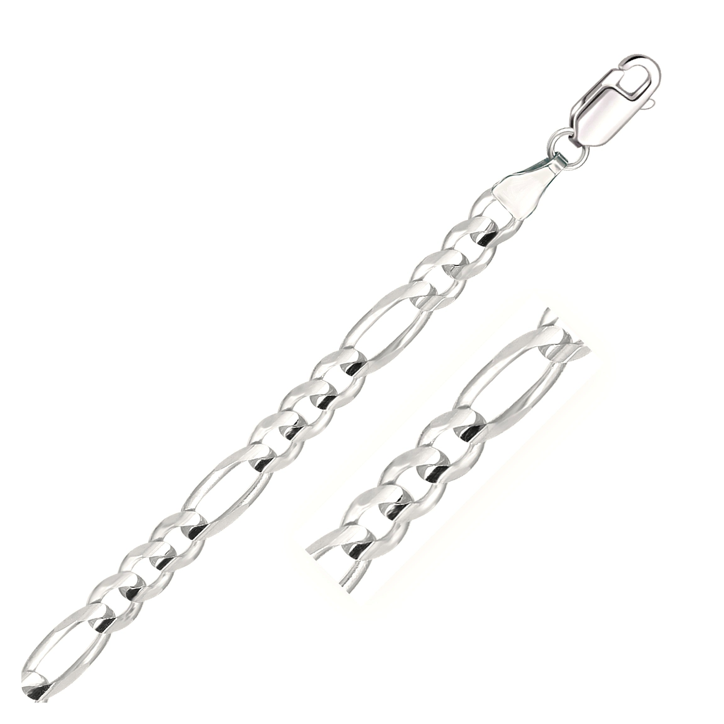 14k White Gold Solid Figaro Bracelet (6.00 mm) - Close-Up | BIJOLINA