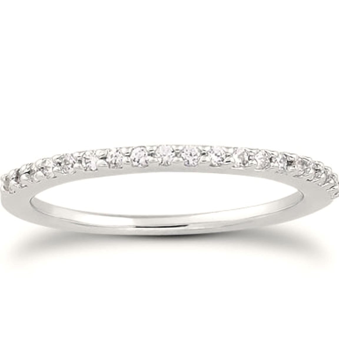 14k White Gold Slim Profile Diamond Micro Prong Diamond Wedding Ring Band - Side View | BIJOLINA