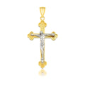 14k Two-Tone Gold Small Budded Style Cross with Figure Pendant | BIJOLINA