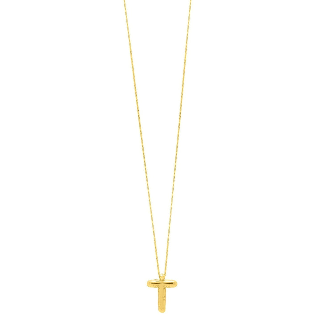 14K Yellow Gold Helium Initial T Pendant - Close-Up | BIJOLINA
