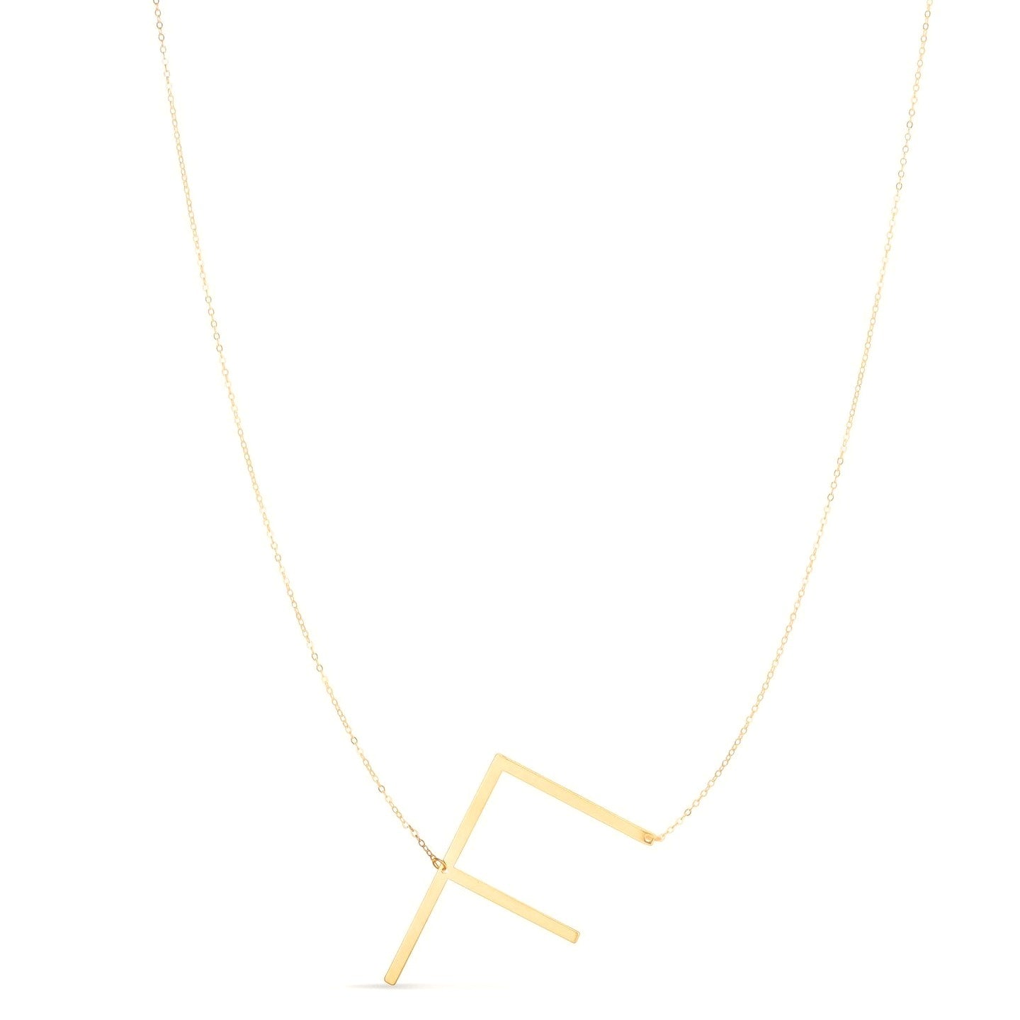 14K Yellow Gold Yours Truly Large Initial F Necklace - Angle View | BIJOLINA