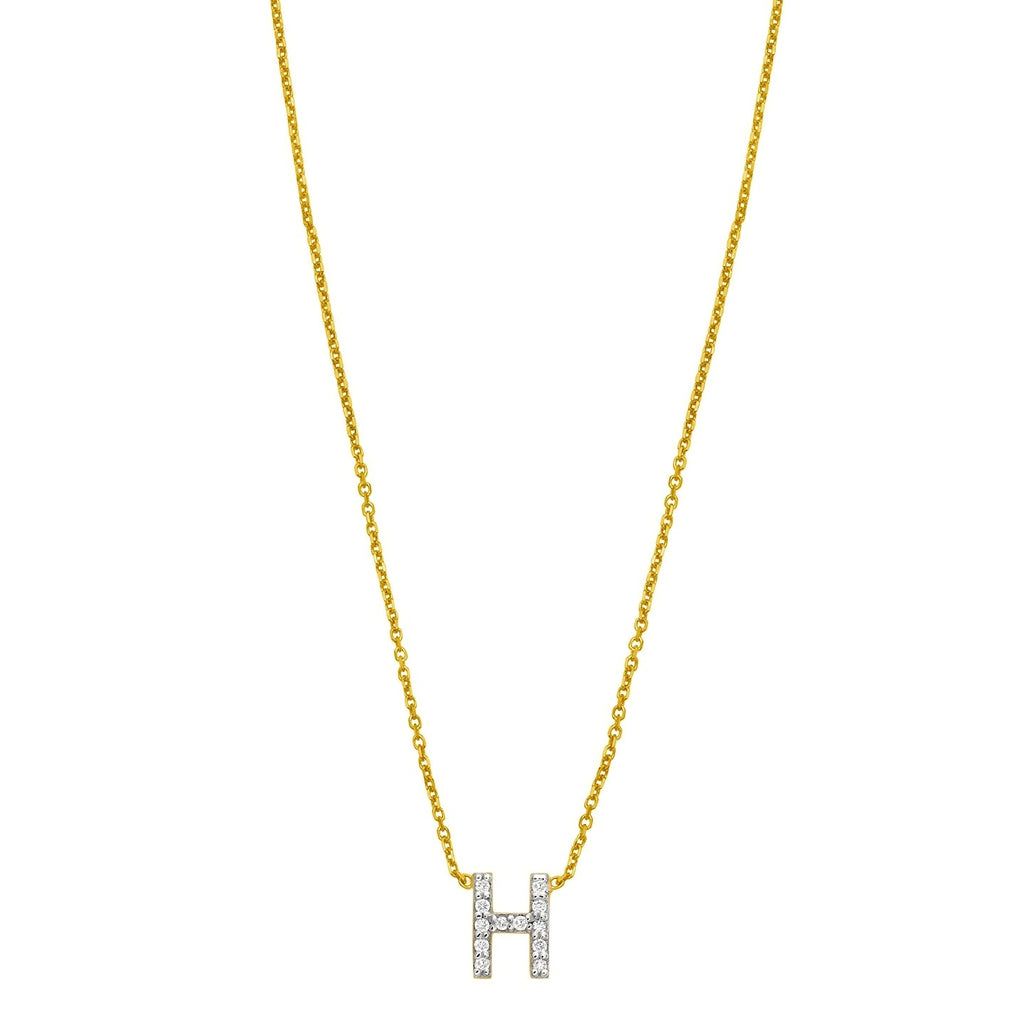 14K Yellow Gold Mini Diamond H Initial Pendant Necklace