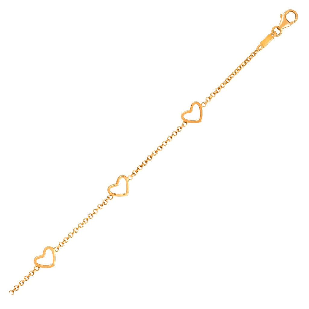 14k Yellow Gold Childrens Bracelet with Hearts - Angle View | BIJOLINA