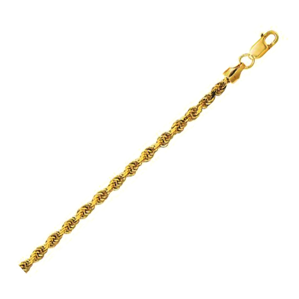 10K Yellow Gold Lite Hollow Diamond Cut Rope Chain (3.20 mm) - Side View | BIJOLINA